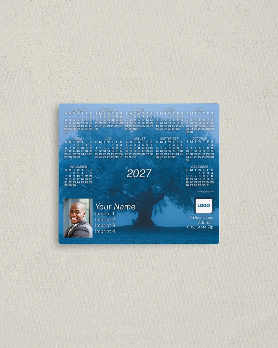 This is a 3½" x 4" Full Magnet Calendar called Blue Tree Background printed in full color with a Standard Gloss finish
