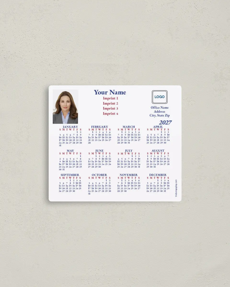 This is a 3½" x 4" Full Magnet Calendar called White Background printed in full color with a Standard Gloss finish