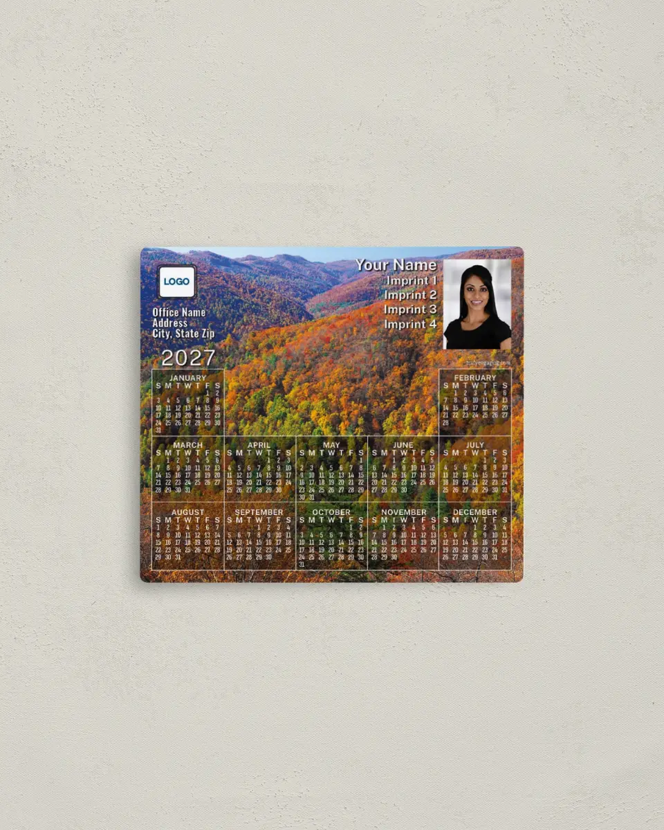 This is a 3½" x 4" Full Magnet Calendar called Autumn Trees printed in full color with a Standard Gloss finish
