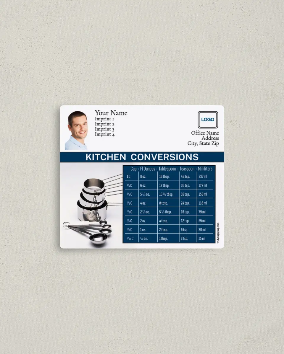 This is a 3½" x 4" Kitchen Conversion called Measuring Spoons printed in full color with a Standard Gloss finish