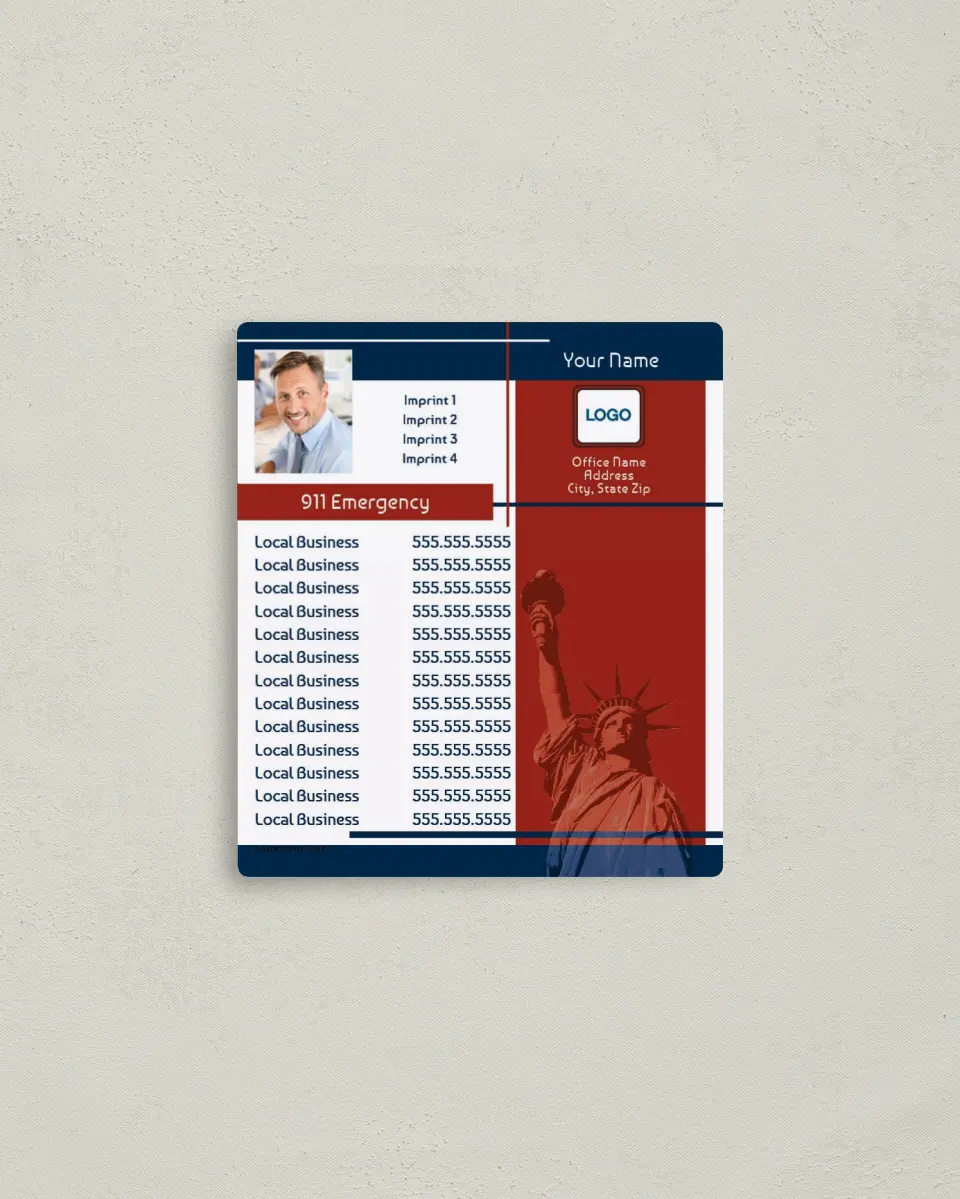 This is a 3½" x 4" Directorie called Statue of Liberty with Red & Blue printed in full color with a Standard Gloss finish
