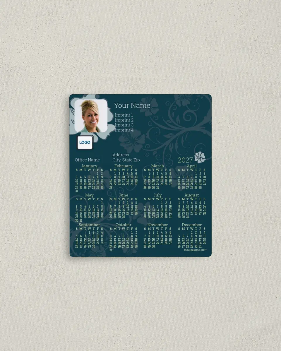 This is a 3½" x 4" Full Magnet Calendar called Hibiscus All Year printed in full color with a Standard Gloss finish