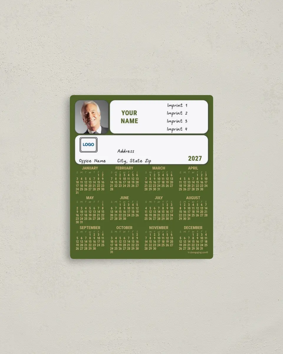 This is a 3½" x 4" Full Magnet Calendar called Easy Contact printed in full color with a Standard Gloss finish