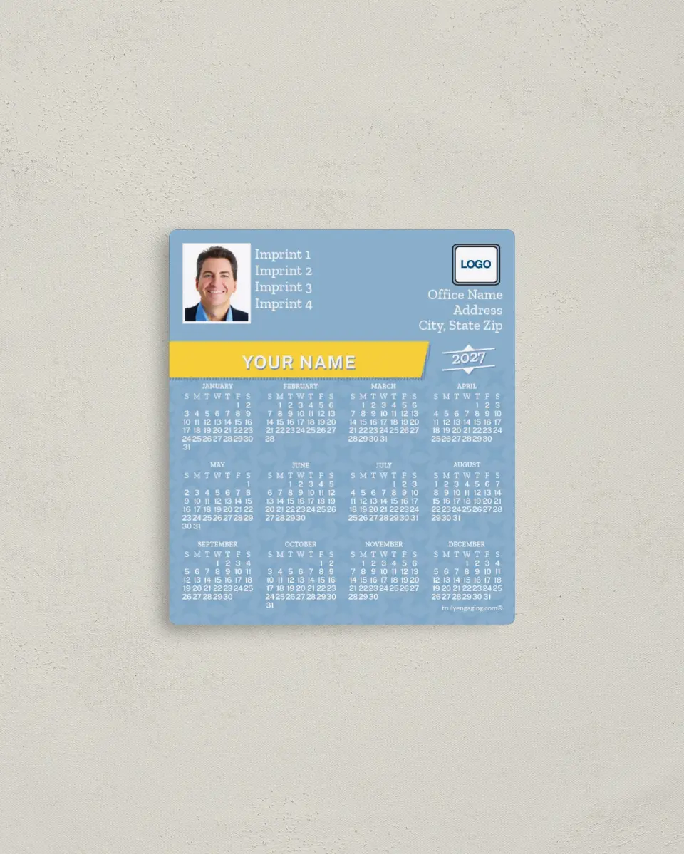 This is a 3½" x 4" Full Magnet Calendar called Banner Year printed in full color with a Standard Gloss finish