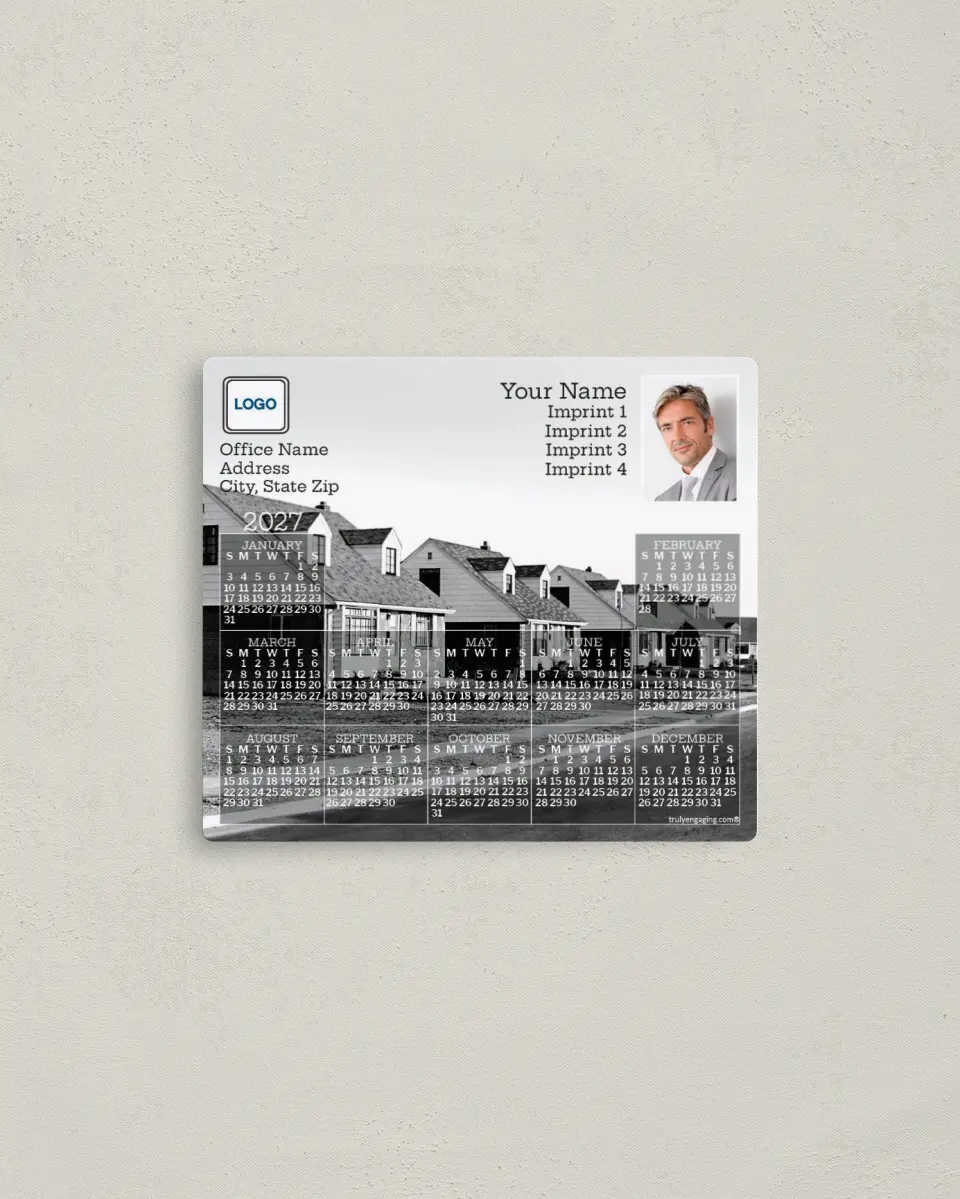 This is a 3½" x 4" Full Magnet Calendar called Homes (Black & White) printed in full color with a Standard Gloss finish