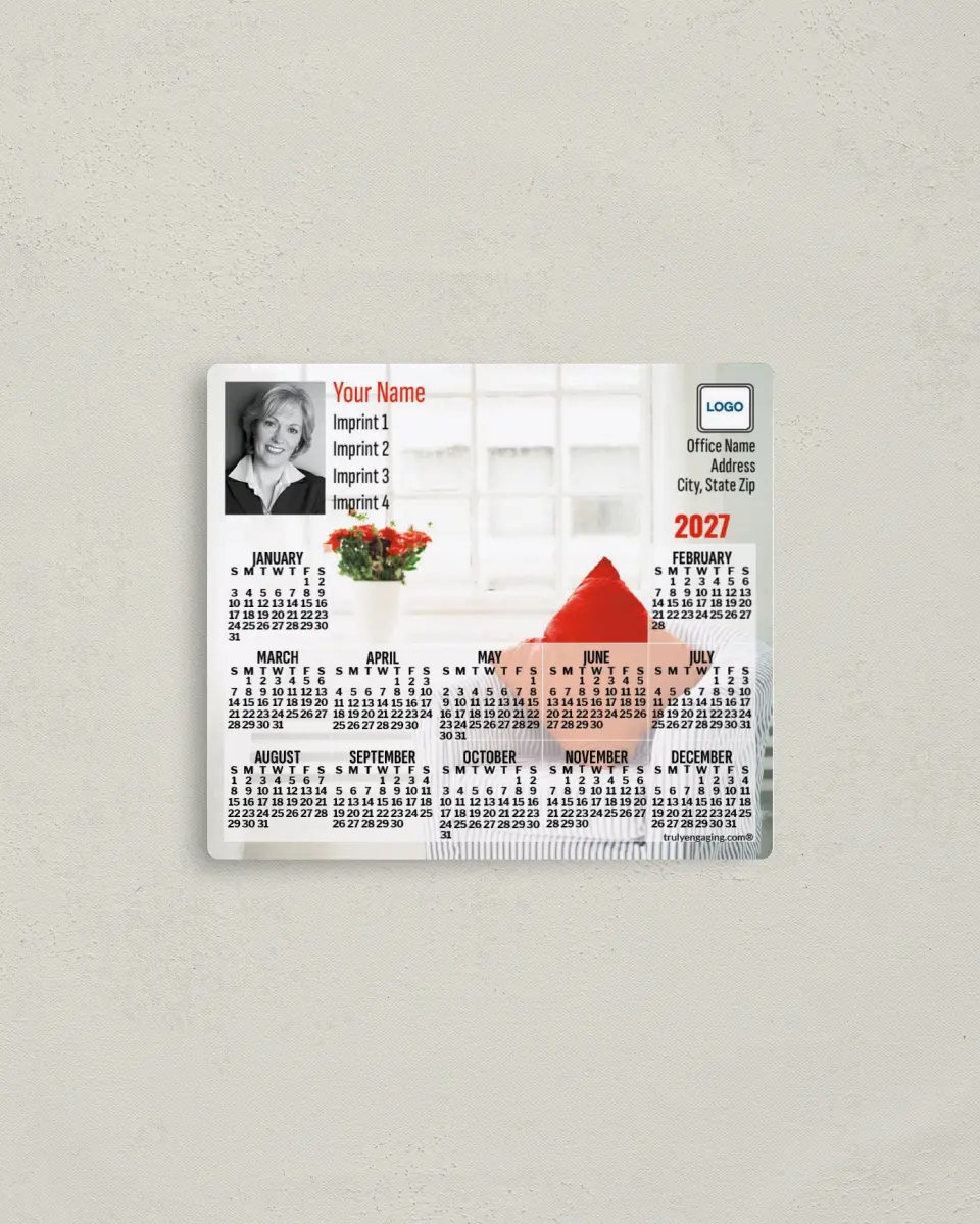 This is a 3½" x 4" Full Magnet Calendar called Flowers and Couch printed in full color with a Standard Gloss finish