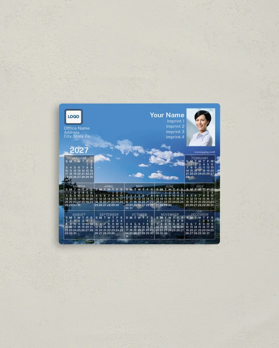 This is a 3½" x 4" Full Magnet Calendar called Lake and Sky printed in full color with a Standard Gloss finish