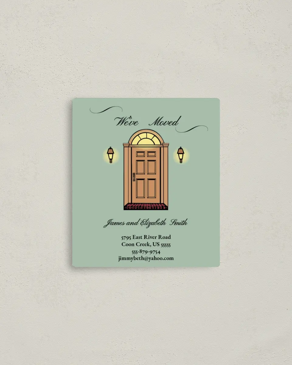 This is a 3½" x 4" Moving Announcement Magnet called Front Door printed in full color with a Luxe Satin finish