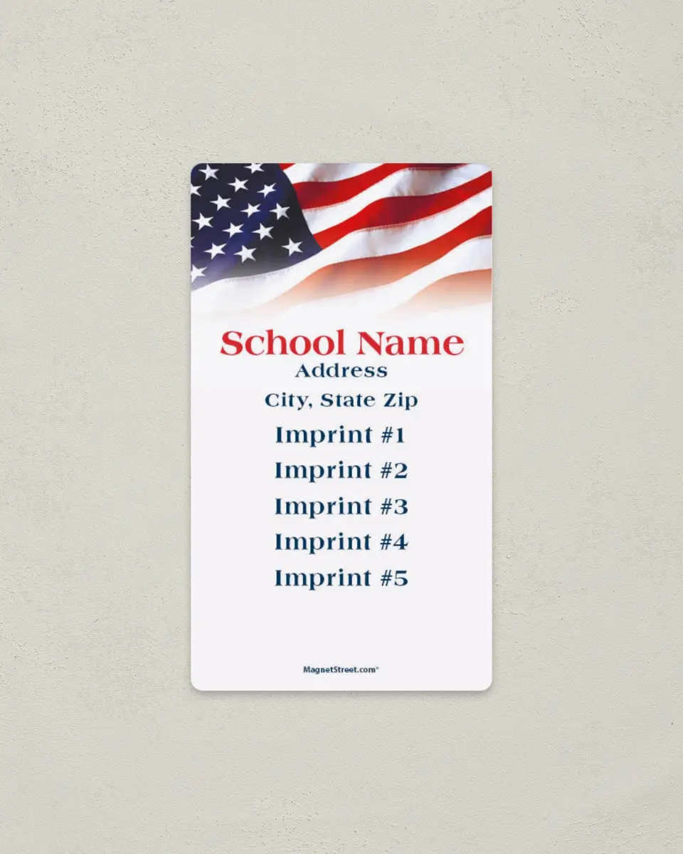 This is a 2" x 3½" School Contact Magnet called Flag printed in full color