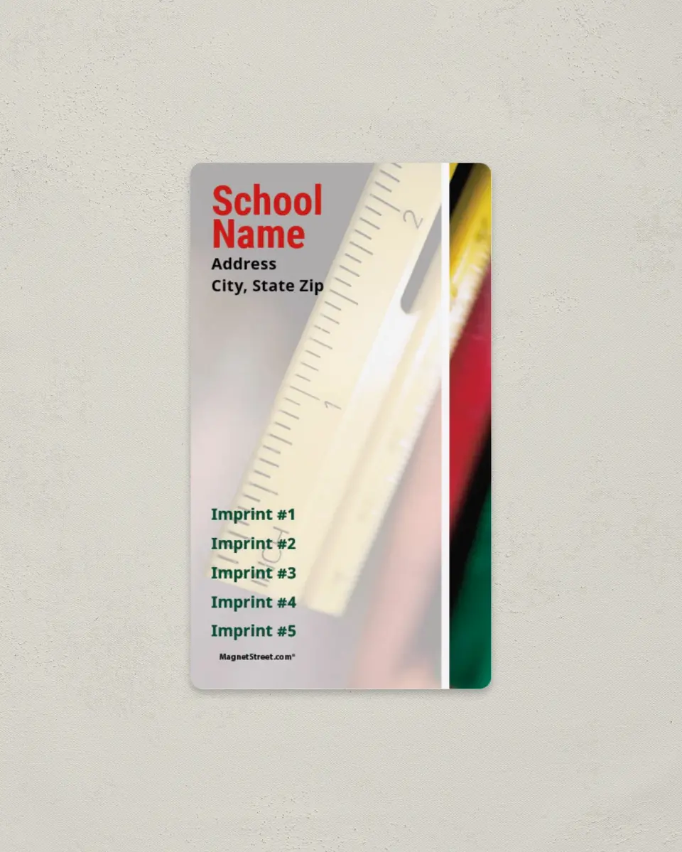 This is a 2" x 3½" School Contact Magnet called Rulers printed in full color