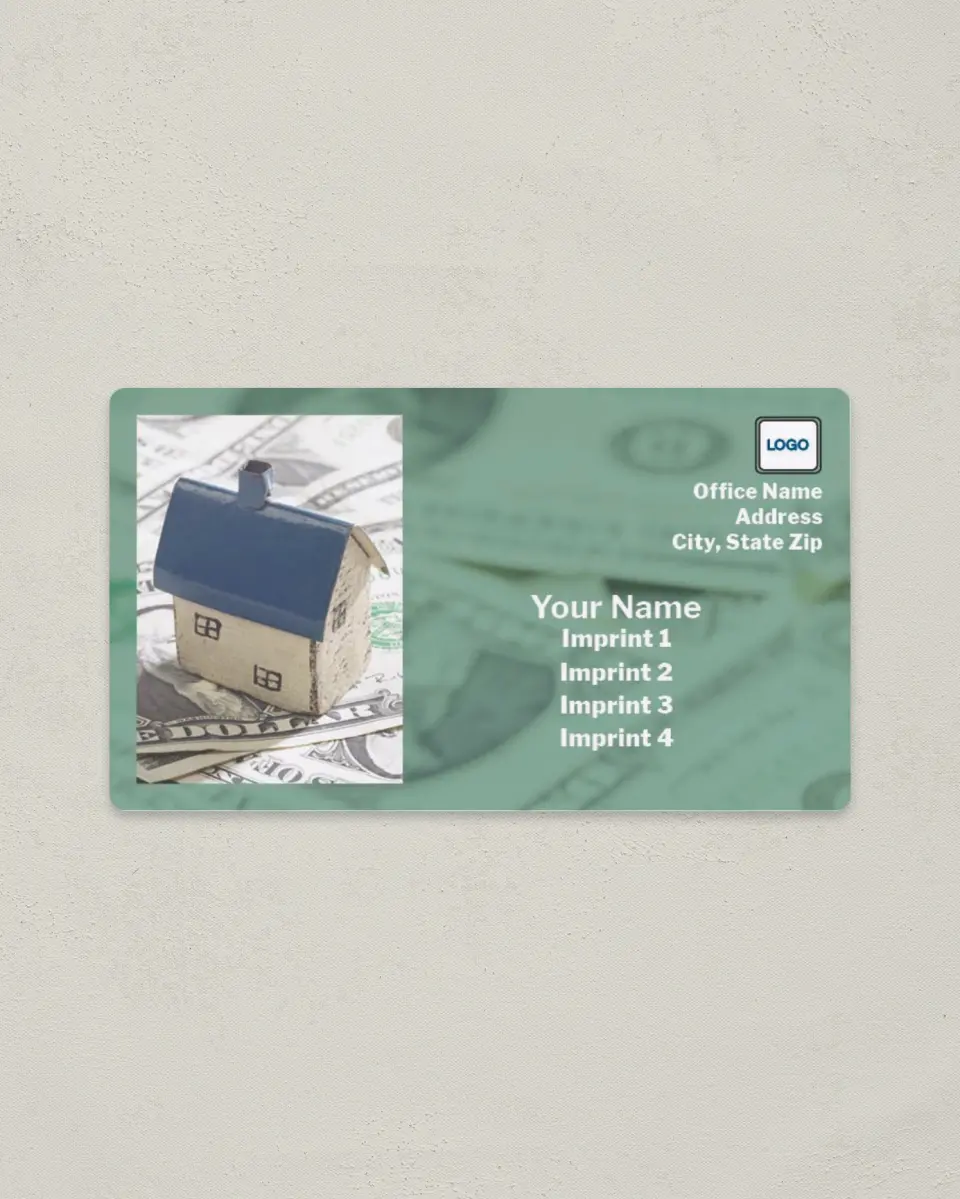 This is a 2" x 3½" Magnetic Business Card called Mortgage House on Money printed in full color with a Standard Gloss finish