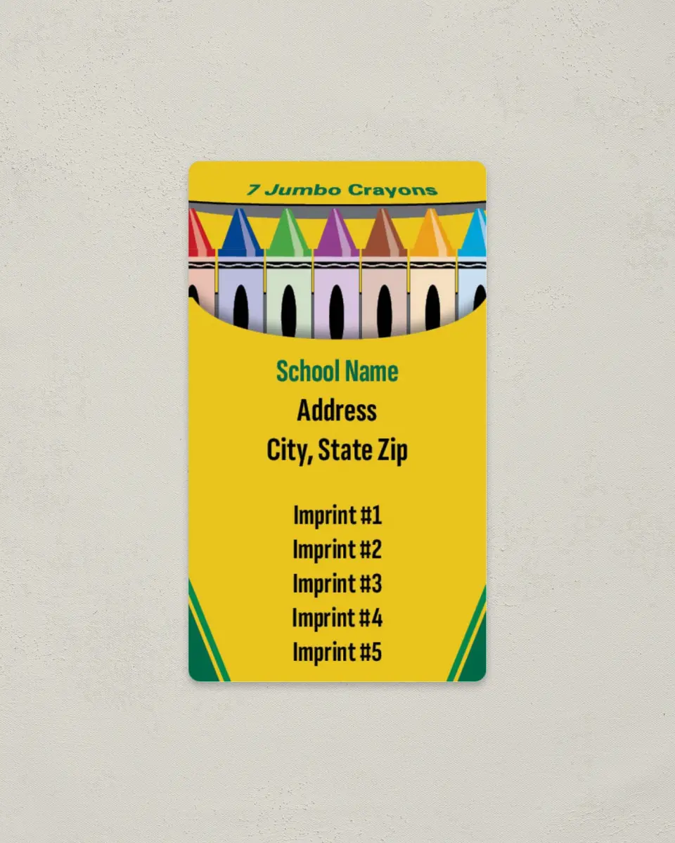 This is a 2" x 3½" School Contact Magnet called Crayon Box Background printed in full color