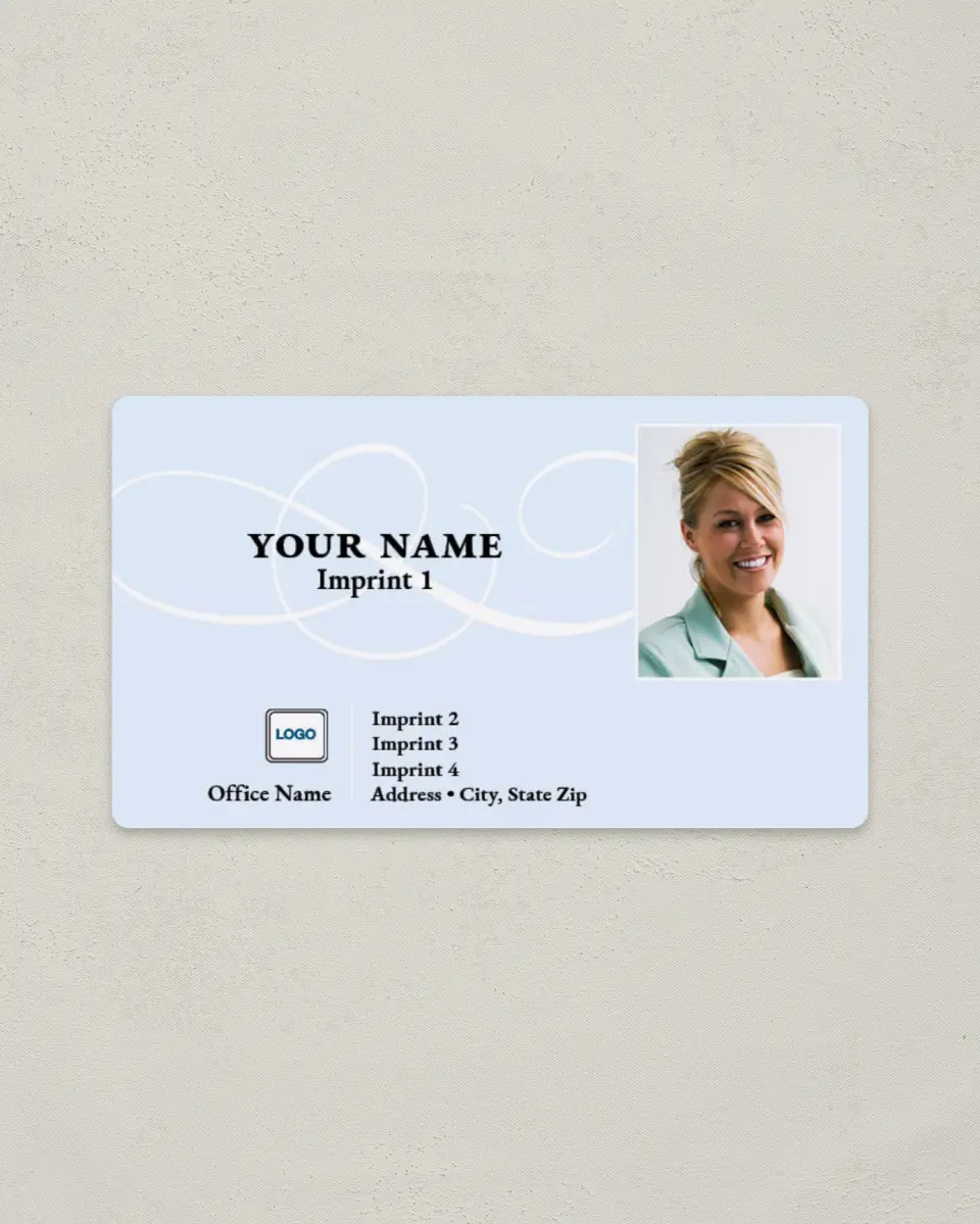 This is a 2" x 3½" Magnetic Business Card called Blue Background with Swirls printed in full color with a Standard Gloss finish