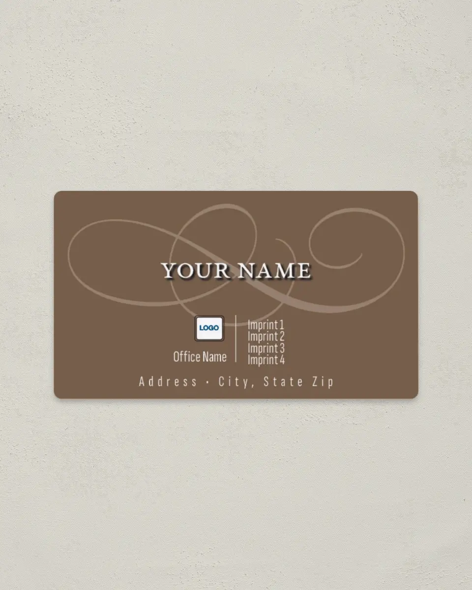 This is a 2" x 3½" Magnetic Business Card called Brown with Swirl printed in full color with a Standard Gloss finish