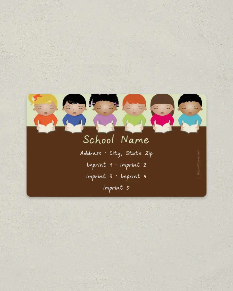 This is a 2" x 3½" School Contact Magnet called Children Reading printed in full color