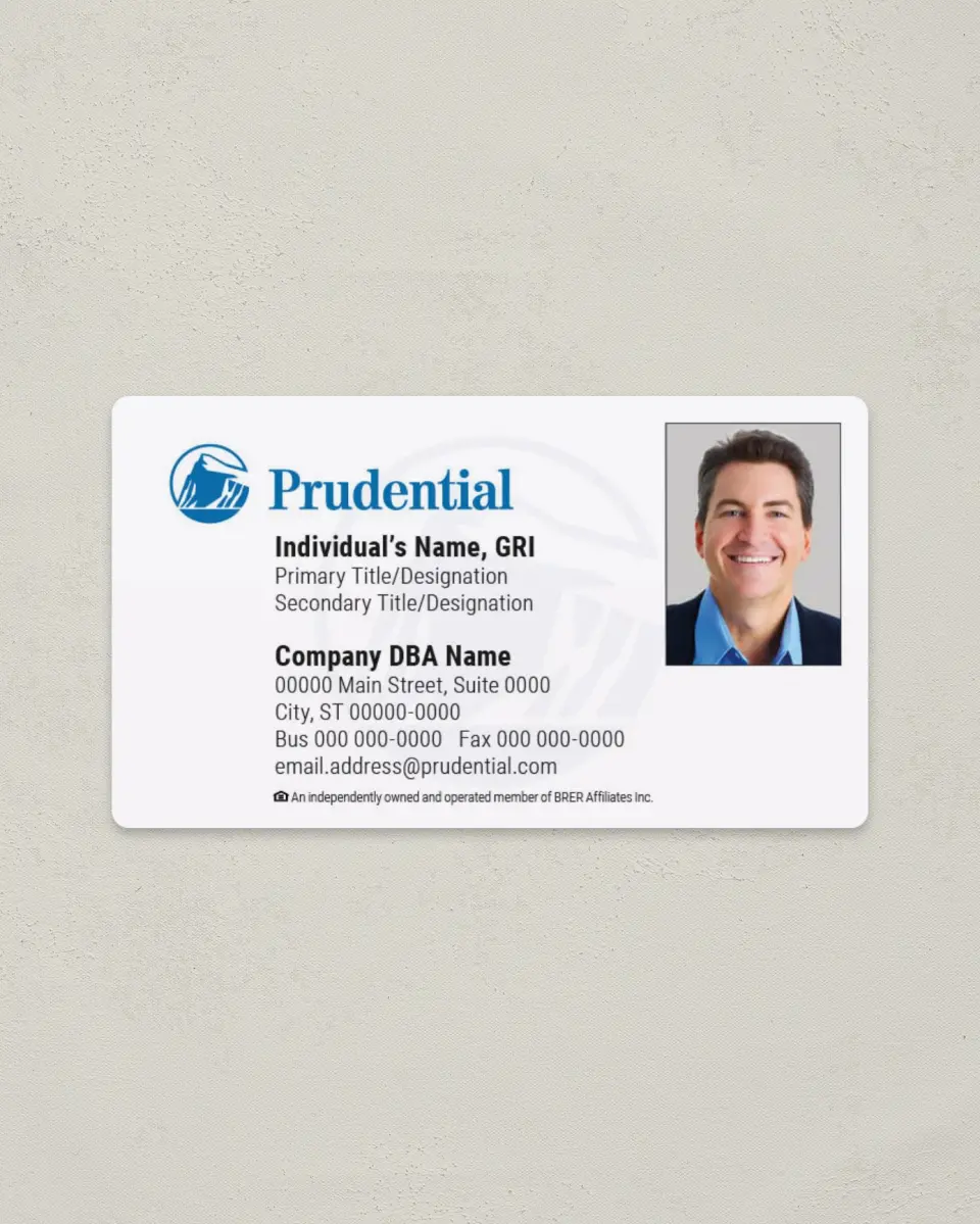 This is a 2" x 3½" Magnetic Business Card called Prudential with Photo printed in full color with a Standard Gloss finish
