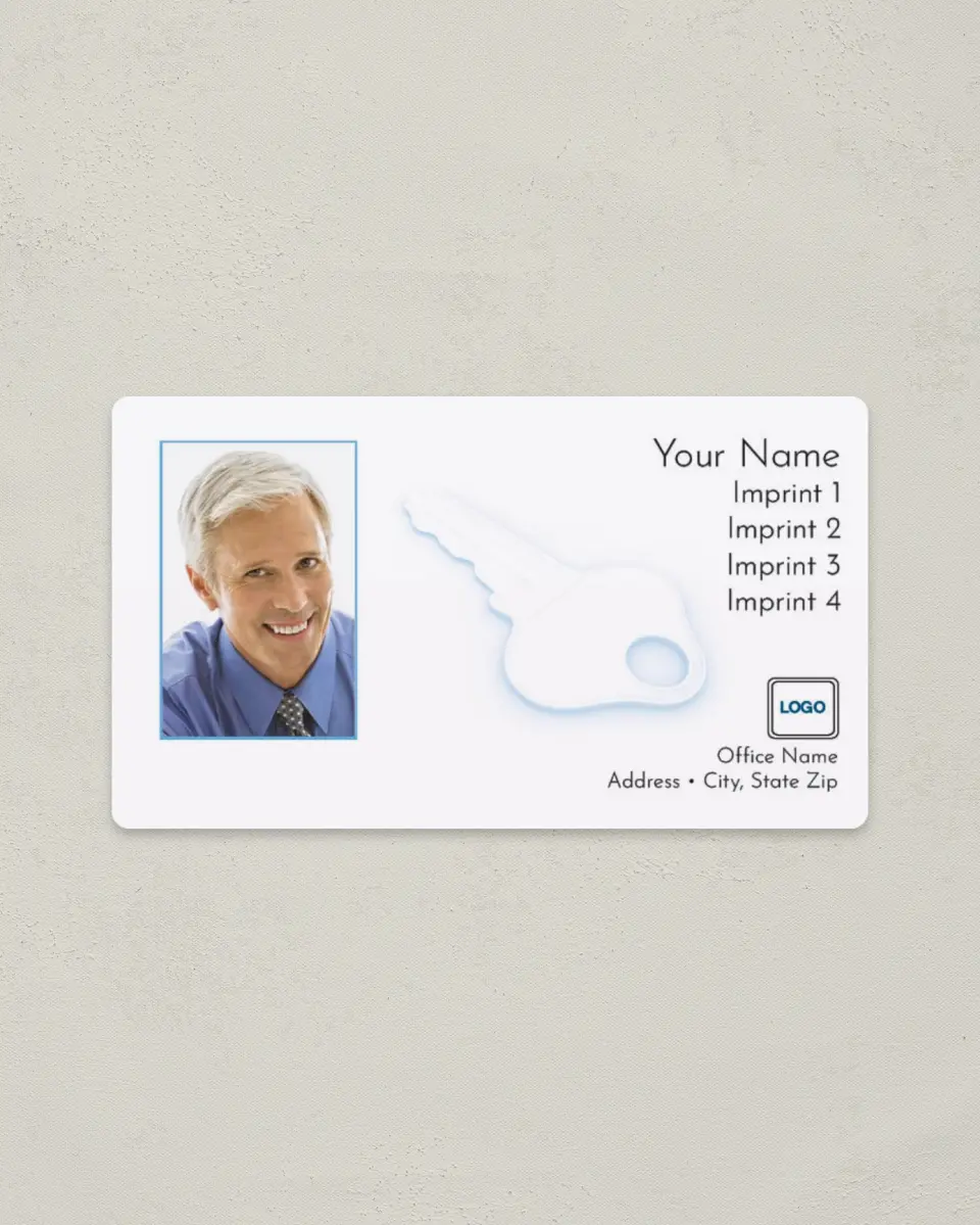 This is a 2" x 3½" Magnetic Business Card called Blue Key printed in full color with a Standard Gloss finish