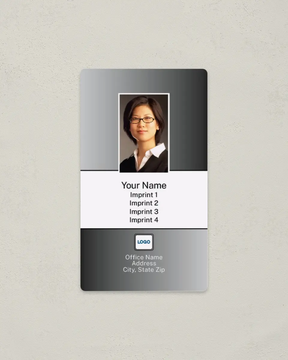 This is a 2" x 3½" Magnetic Business Card called Black and White Gradient with Photo printed in full color with a Standard Gloss finish