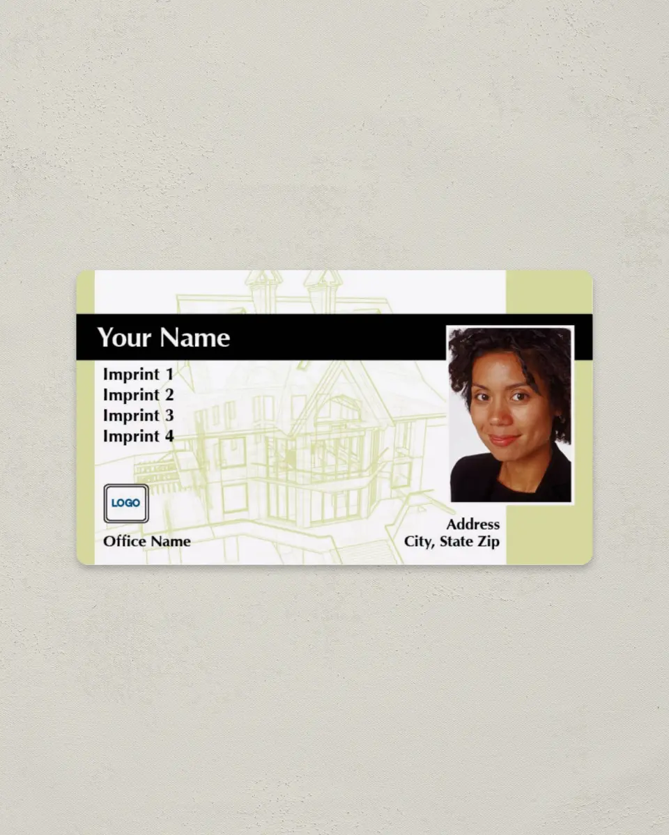 This is a 2" x 3½" Magnetic Business Card called Green Bar with House Outline and Photo printed in full color with a Standard Gloss finish
