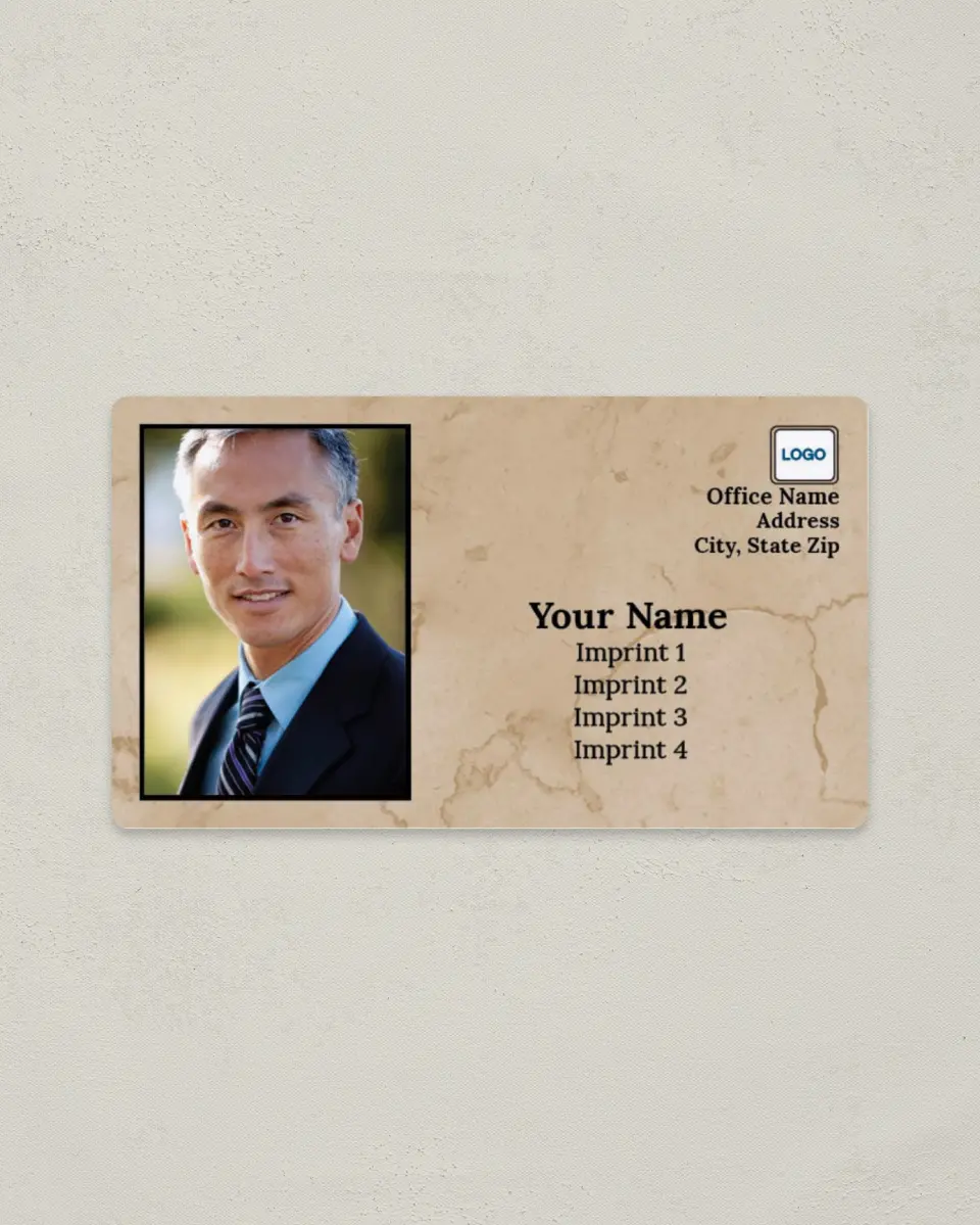 This is a 2" x 3½" Magnetic Business Card called Tan Marble printed in full color with a Standard Gloss finish