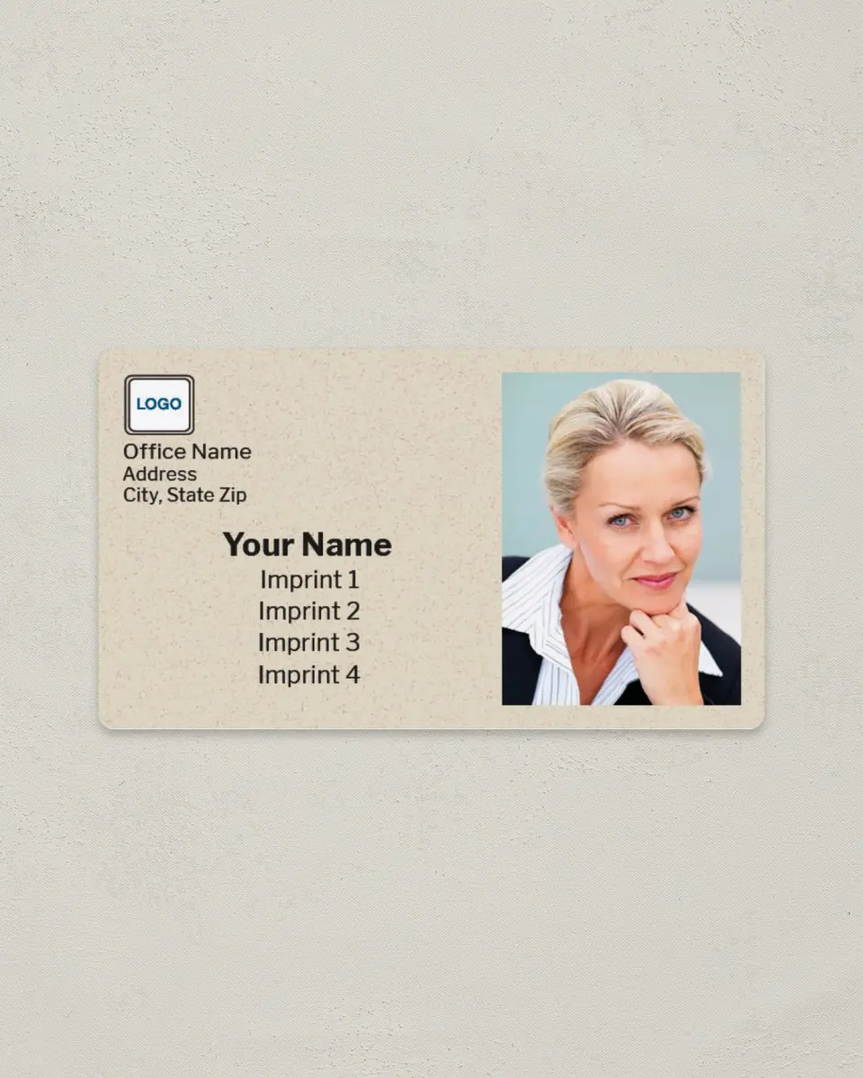This is a 2" x 3½" Magnetic Business Card called Buff Parchment printed in full color with a Standard Gloss finish