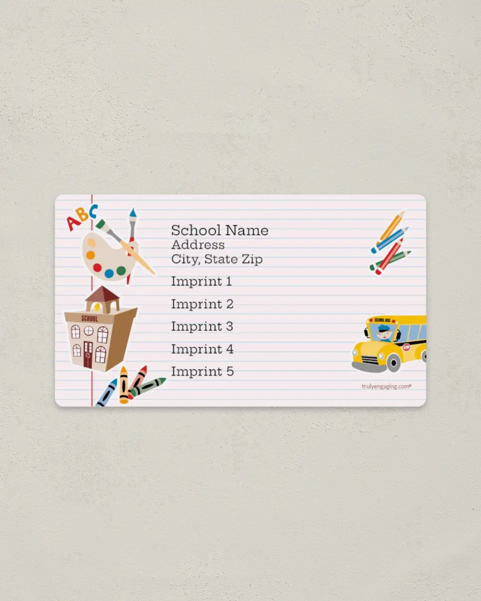 This is a 2" x 3½" School Contact Magnet called Schooltime Fun printed in full color