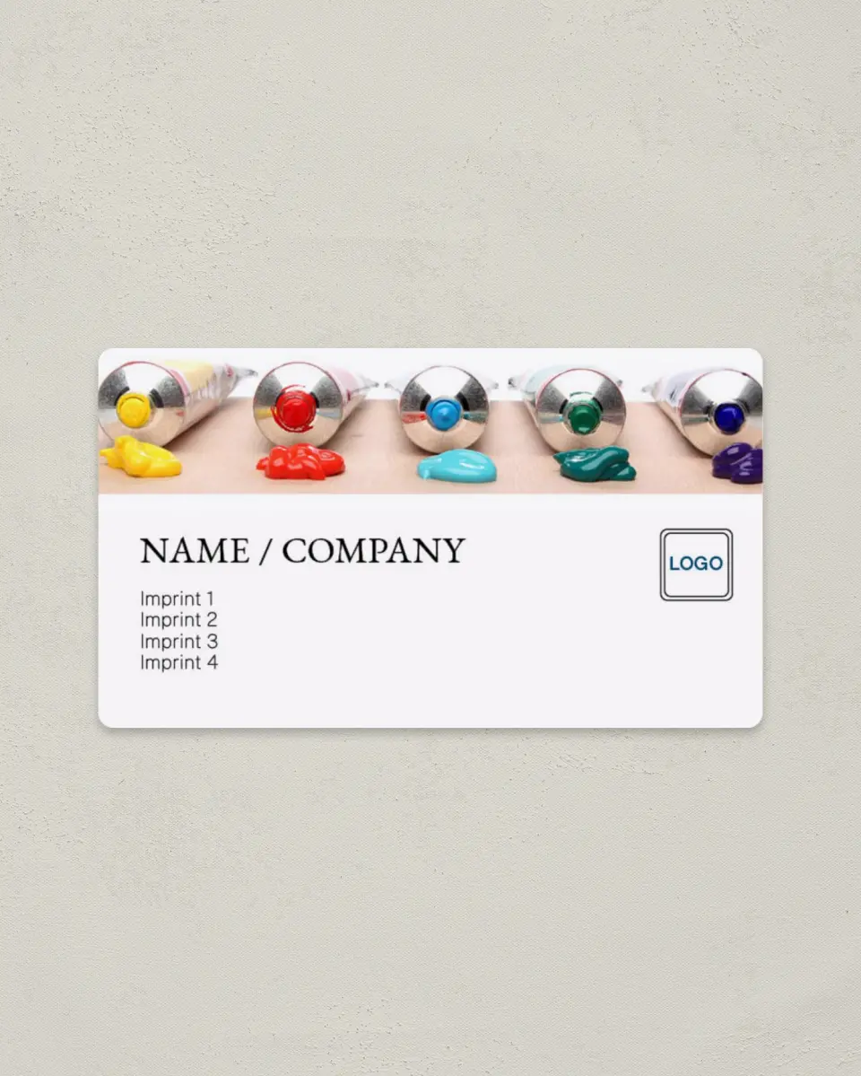 This is a 2" x 3½" Magnetic Business Card called Acrylic Paints printed in full color with a Standard Gloss finish