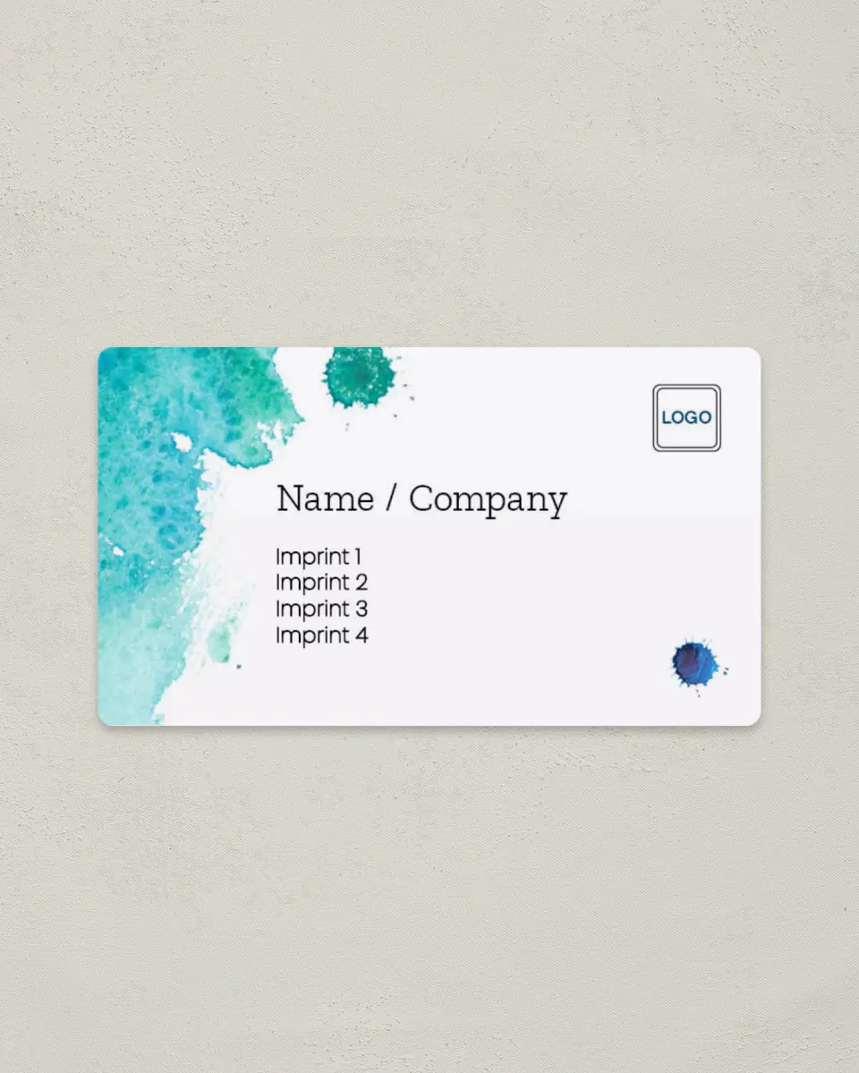 This is a 2" x 3½" Magnetic Business Card called Watercolor Splash printed in full color with a Standard Gloss finish
