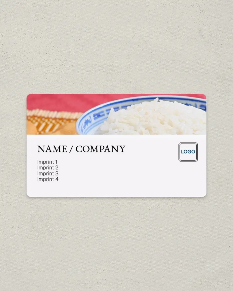 This is a 2" x 3½" Magnetic Business Card called Dine In Oriental printed in full color with a Standard Gloss finish