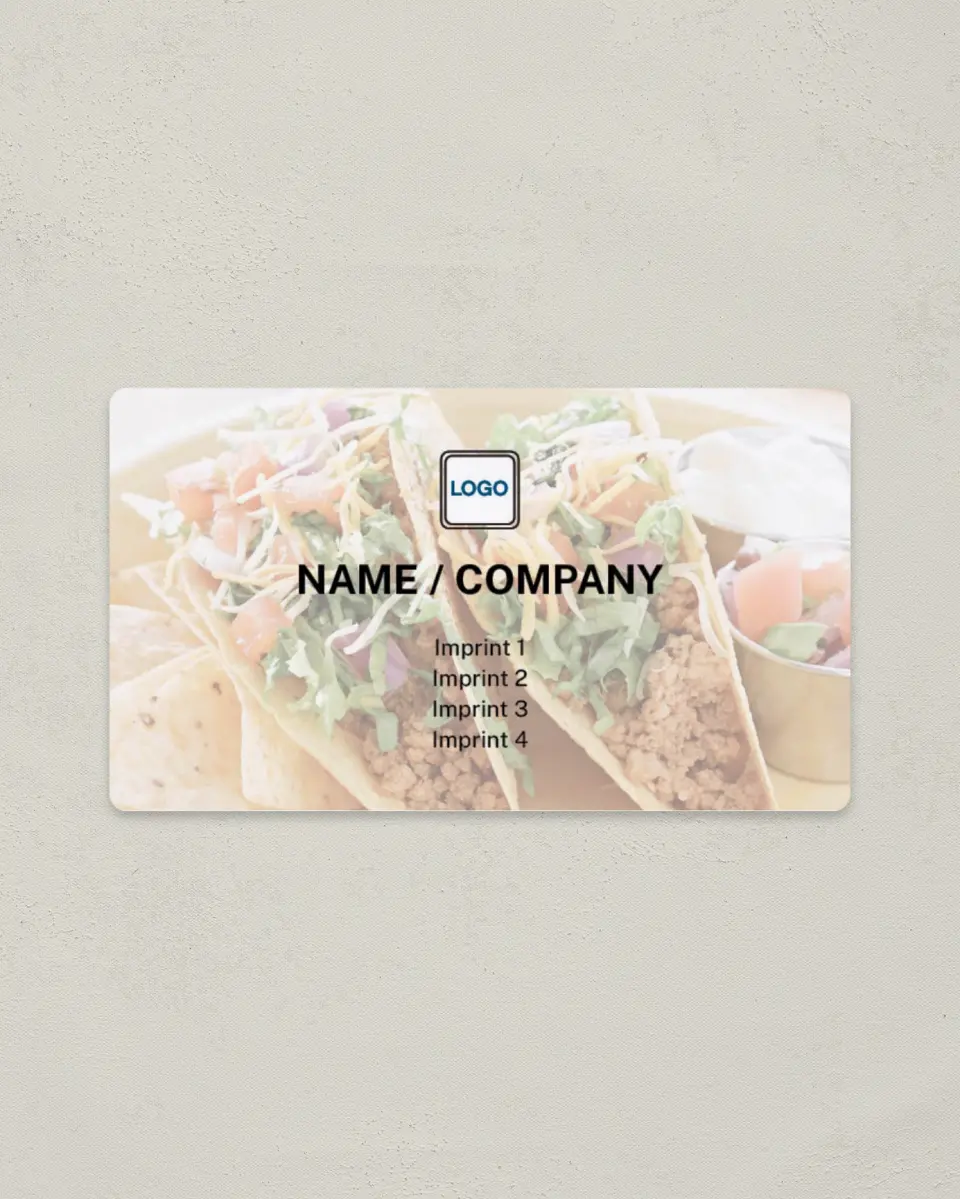 This is a 2" x 3½" Magnetic Business Card called Mexican Food printed in full color with a Standard Gloss finish