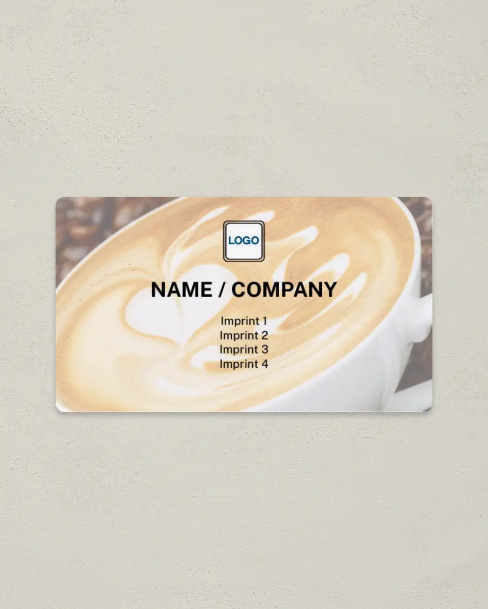This is a 2" x 3½" Magnetic Business Card called Coffee Café printed in full color with a Standard Gloss finish