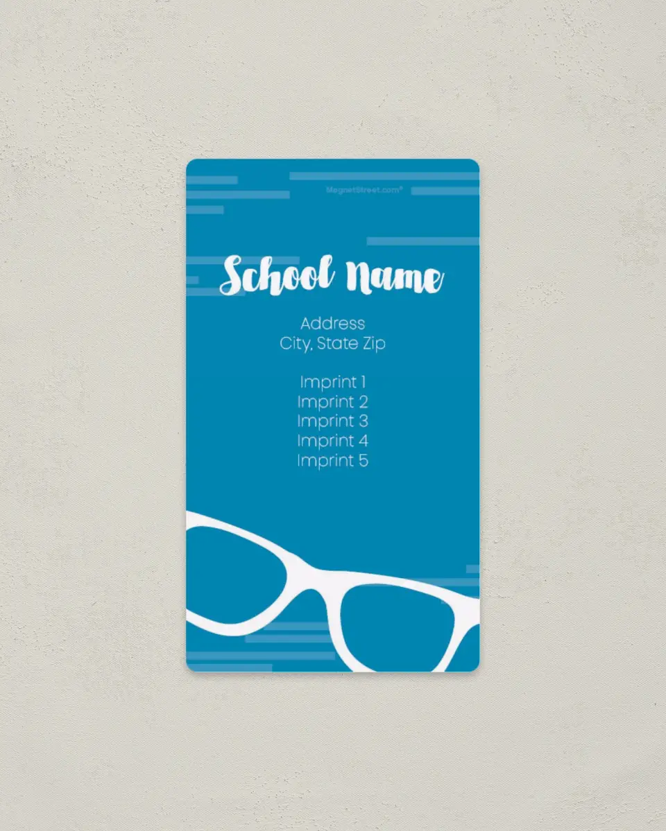 This is a 2" x 3½" School Contact Magnet called Glassy printed in full color