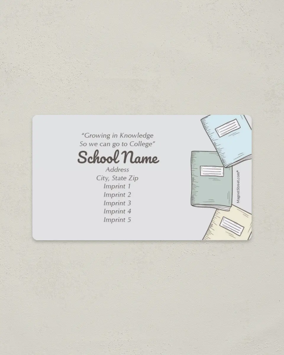 This is a 2" x 3½" School Contact Magnet called Book Love printed in full color