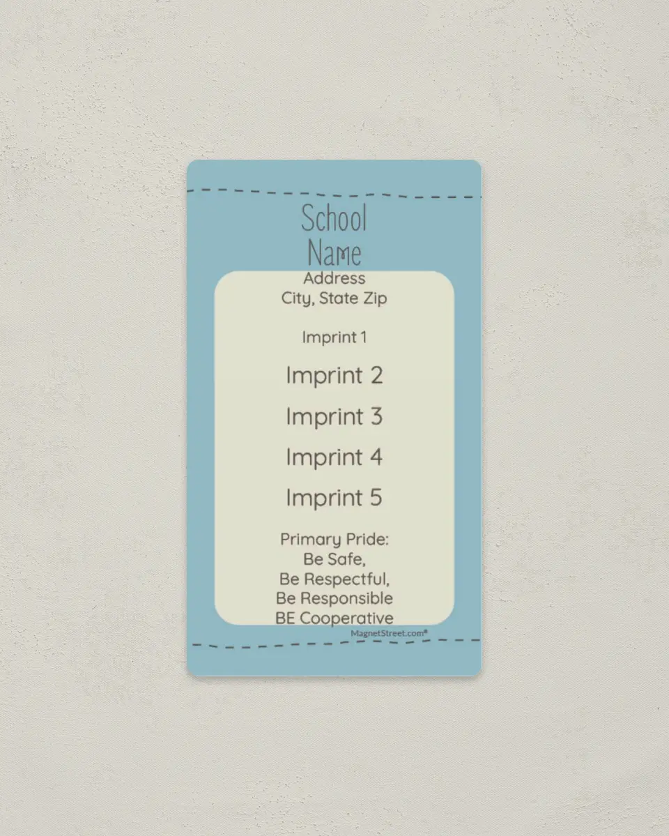 This is a 2" x 3½" School Contact Magnet called Making Tracks printed in full color