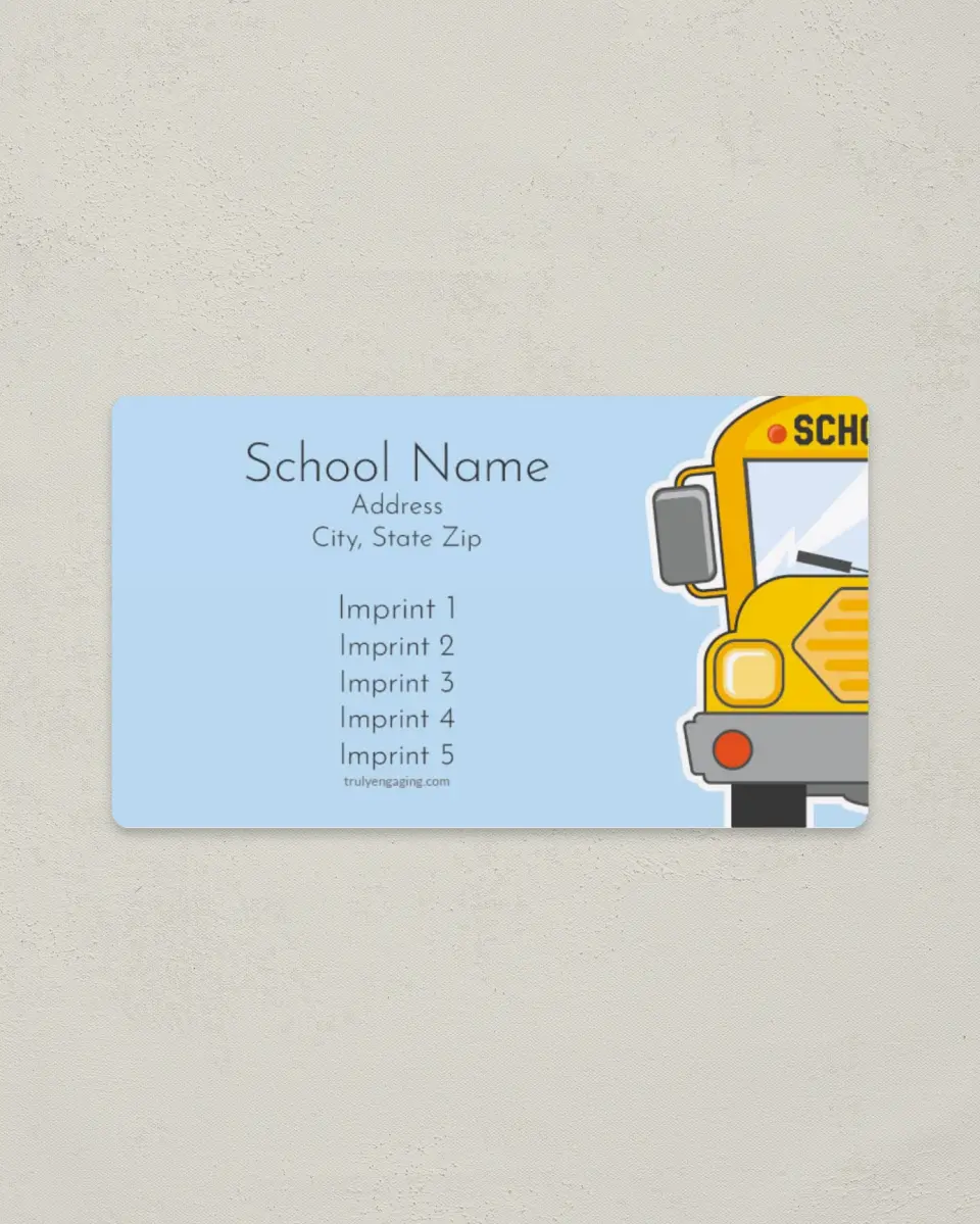 This is a 2" x 3½" School Contact Magnet called Bus Ride printed in full color