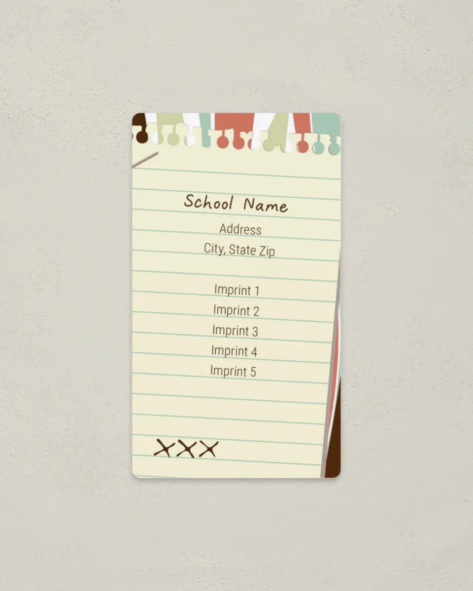 This is a 2" x 3½" School Contact Magnet called Notebook Paper printed in full color