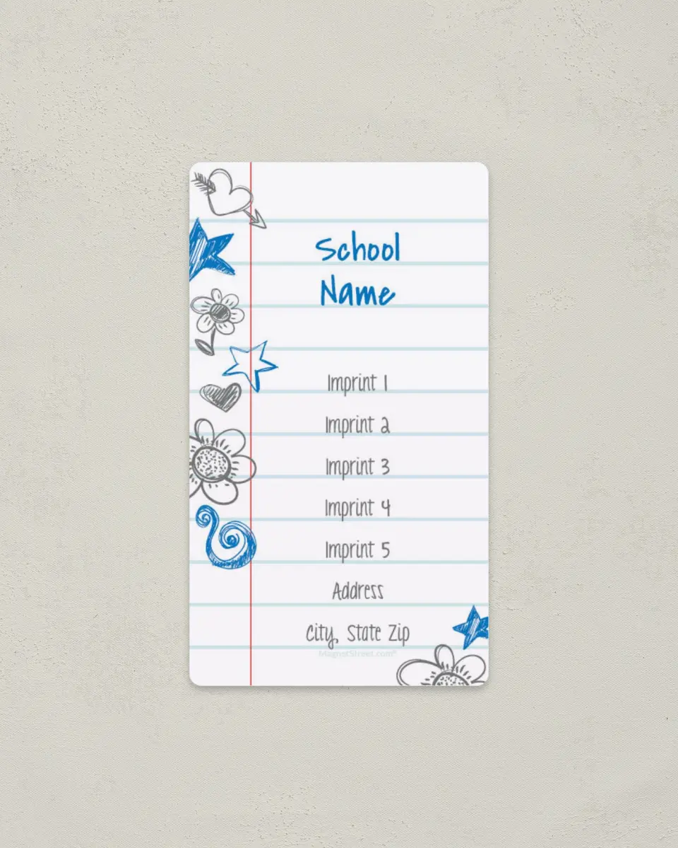 This is a 2" x 3½" School Contact Magnet called Doodle Pages printed in full color
