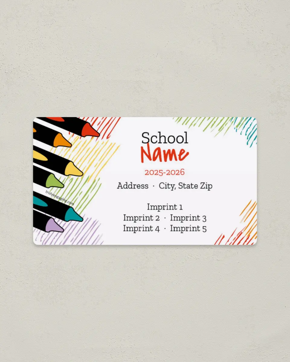 This is a 2" x 3½" School Contact Magnet called Crayon Etching printed in full color