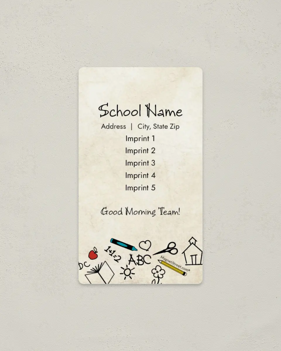 This is a 2" x 3½" School Contact Magnet called The Basics printed in full color