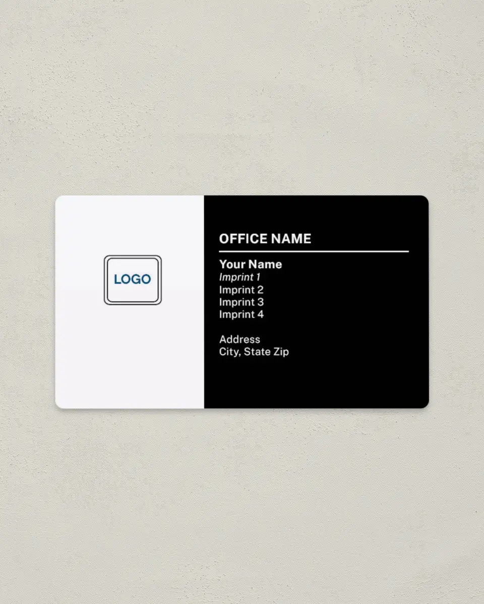 This is a 2" x 3½" Magnetic Business Card called Classic Banner printed in full color with Gold foil and a Soft Touch finish