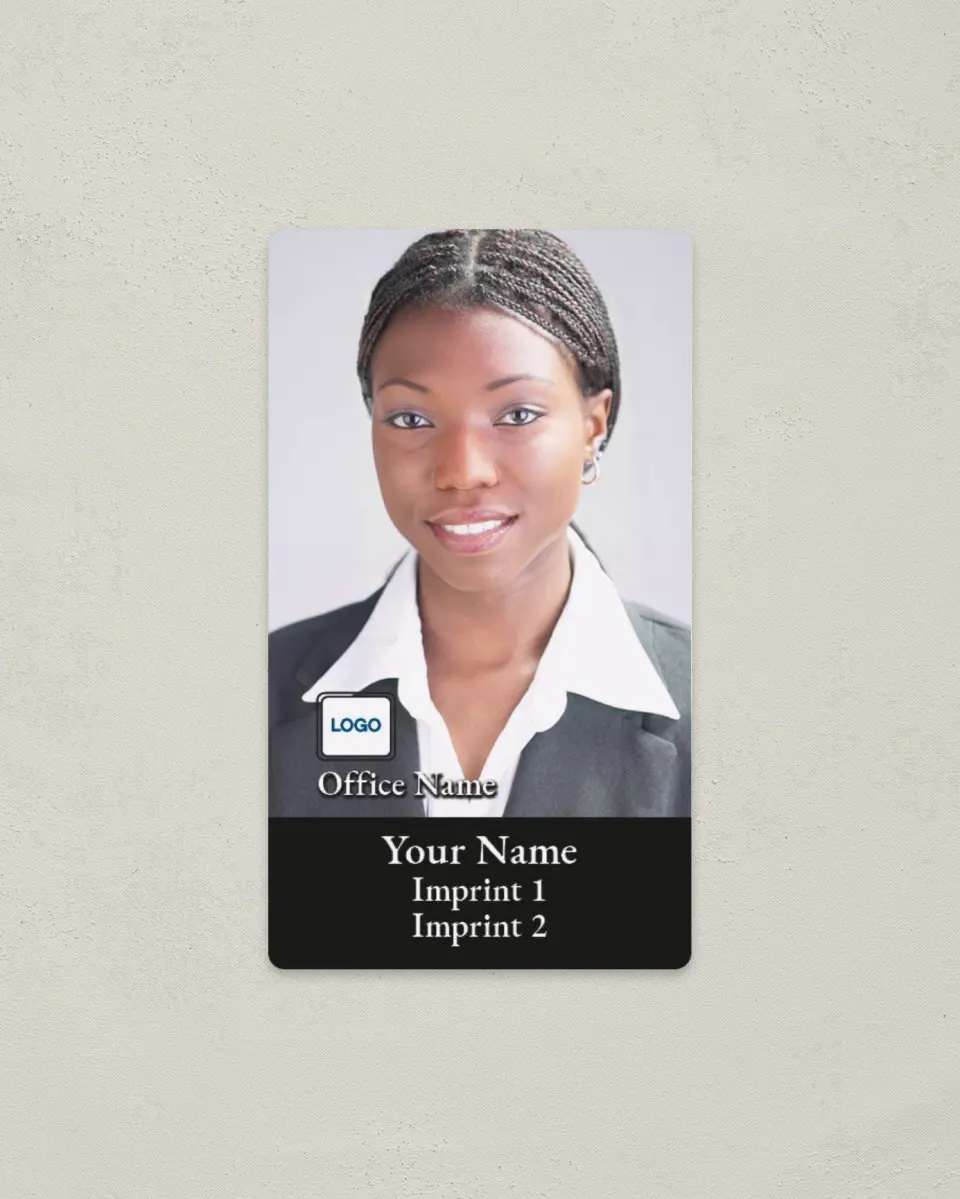 This is a 2" x 3½" Magnetic Business Card called Full Bleed Photo Vertical with Black Bar printed in full color with a Standard Gloss finish
