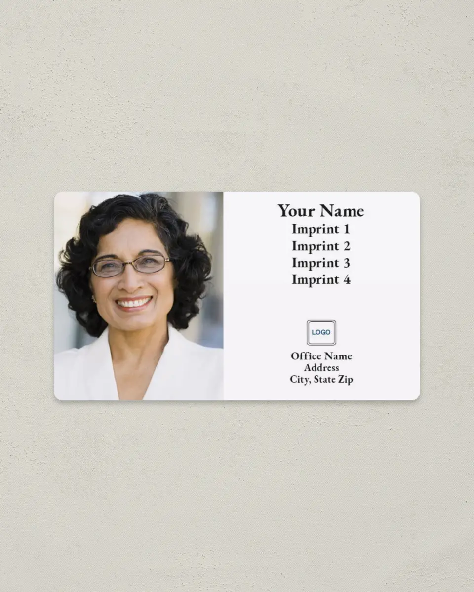 This is a 2" x 3½" Magnetic Business Card called Half-Photo with White printed in full color with a Standard Gloss finish