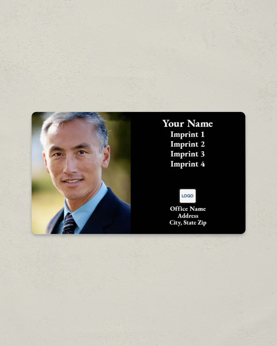 This is a 2" x 3½" Magnetic Business Card called Half-Photo with Black printed in full color with a Standard Gloss finish
