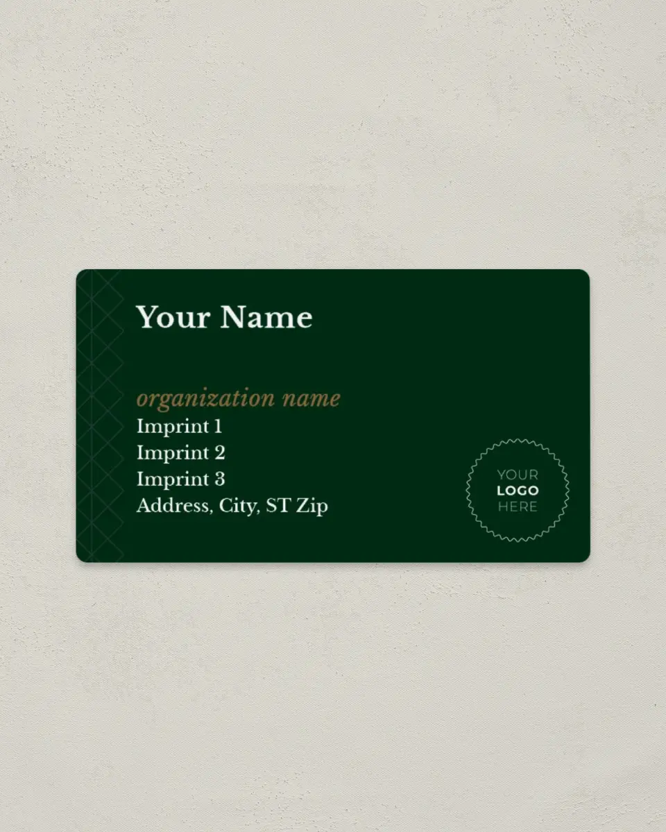 This is a 2" x 3½" Magnetic Business Card called Enduring Evergreen printed in full color with a Standard Gloss finish