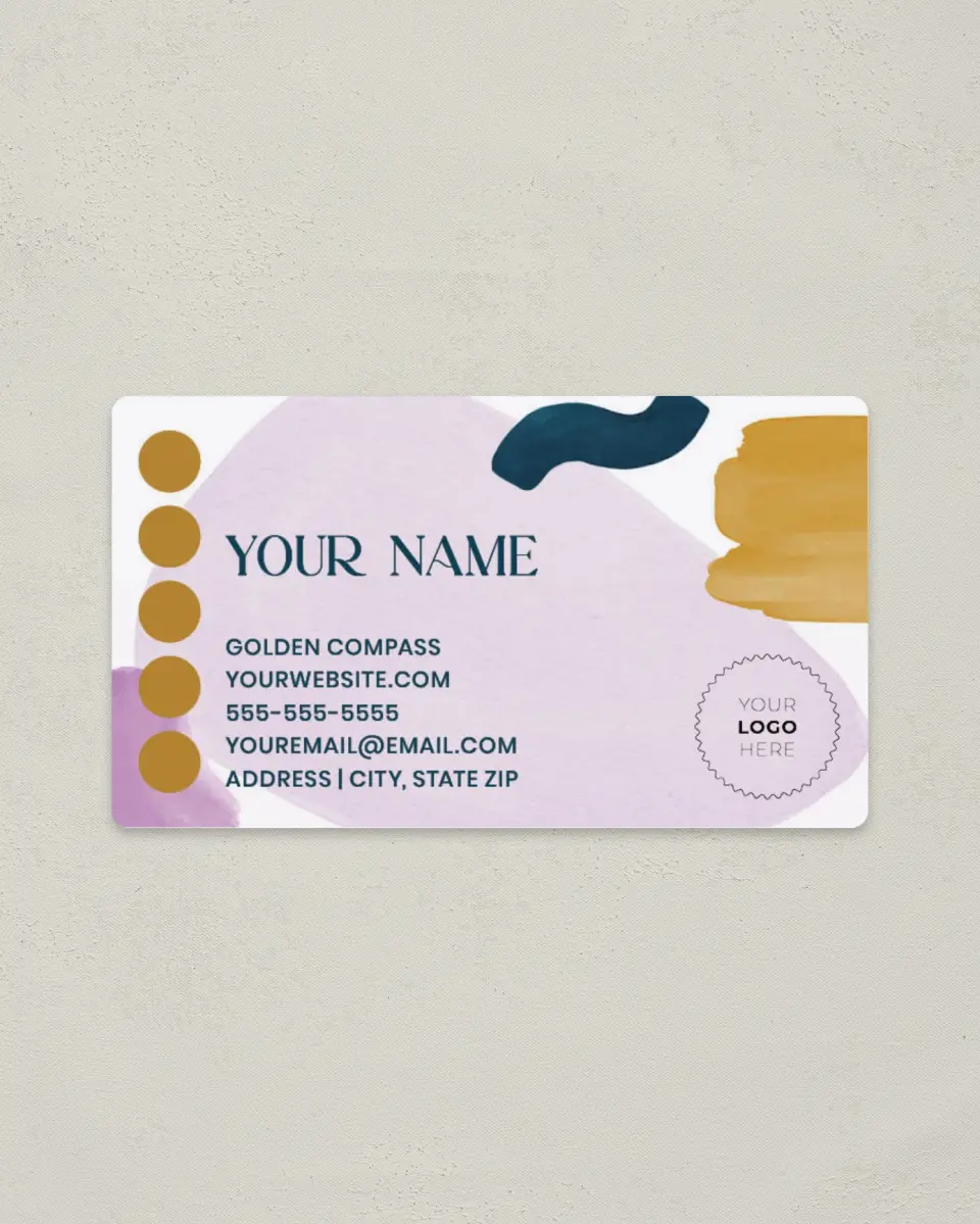 This is a 2" x 3½" Magnetic Business Card called Cordially Colorful printed in full color with Rose Gold foil and a Soft Touch finish