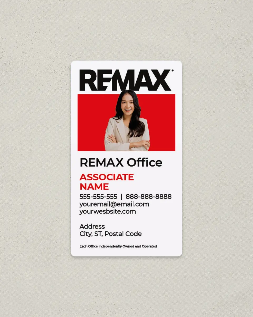 This is a 2" x 3½" Magnetic Business Card called REMAX Stand-Out Agent printed in full color with a Standard Gloss finish