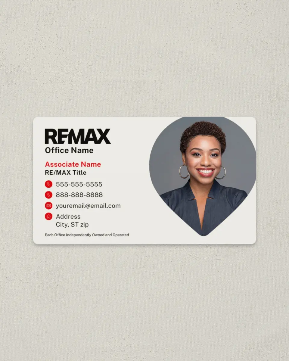 This is a 2" x 3½" Magnetic Business Card called REMAX Local Lens printed in full color with a Standard Gloss finish