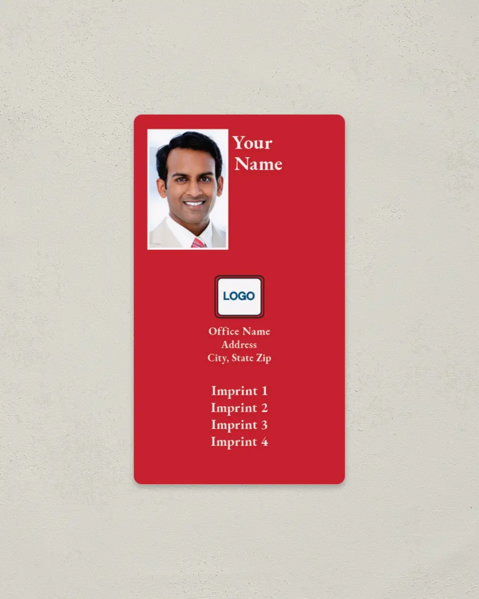 This is a 2" x 3½" Magnetic Business Card called Vertical Red printed in full color with a Standard Gloss finish