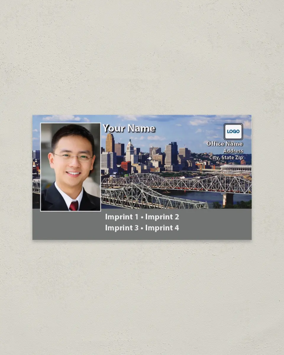 This is a 2" x 3½" Paper Business Card called Cincinnati printed in full color on Soft Touch paper