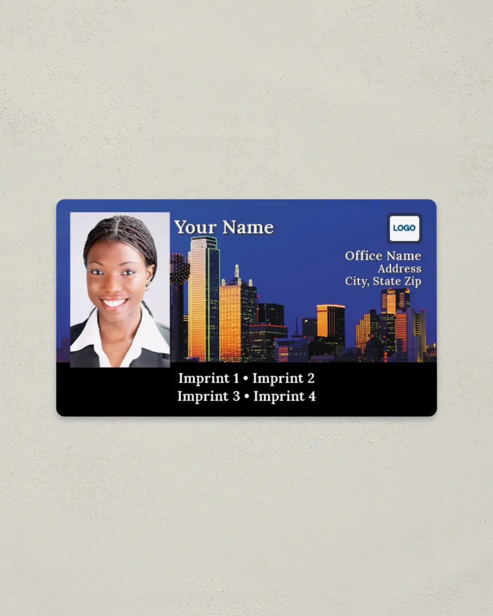 This is a 2" x 3½" Magnetic Business Card called Dallas printed in full color with a Standard Gloss finish